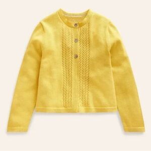 Mini Boden Girls Pointelle Cotton Cardigan Spicy Mustard Yellow SZ 13–14Y